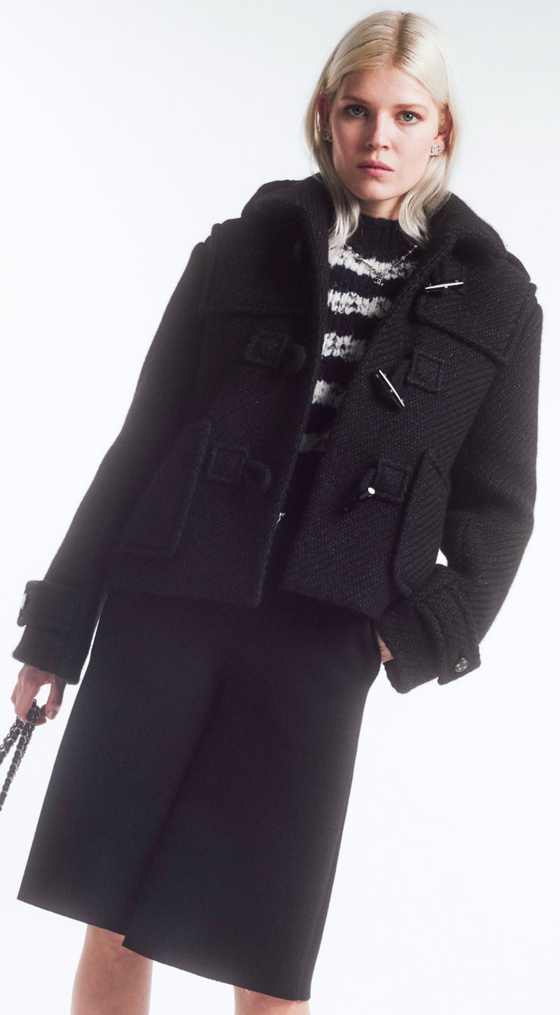 CHANEL 21B Black Wool Alpaca Blouson Duffel Jacket Coat 34 36 38 40 シャネル ブラック ウール アルパカ ブルゾン ダッフル ジャケット コート 即発