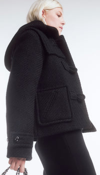 CHANEL 21B Black Wool Alpaca Blouson Duffel Jacket Coat 34 36 38 40 シャネル ブラック ウール アルパカ ブルゾン ダッフル ジャケット コート 即発