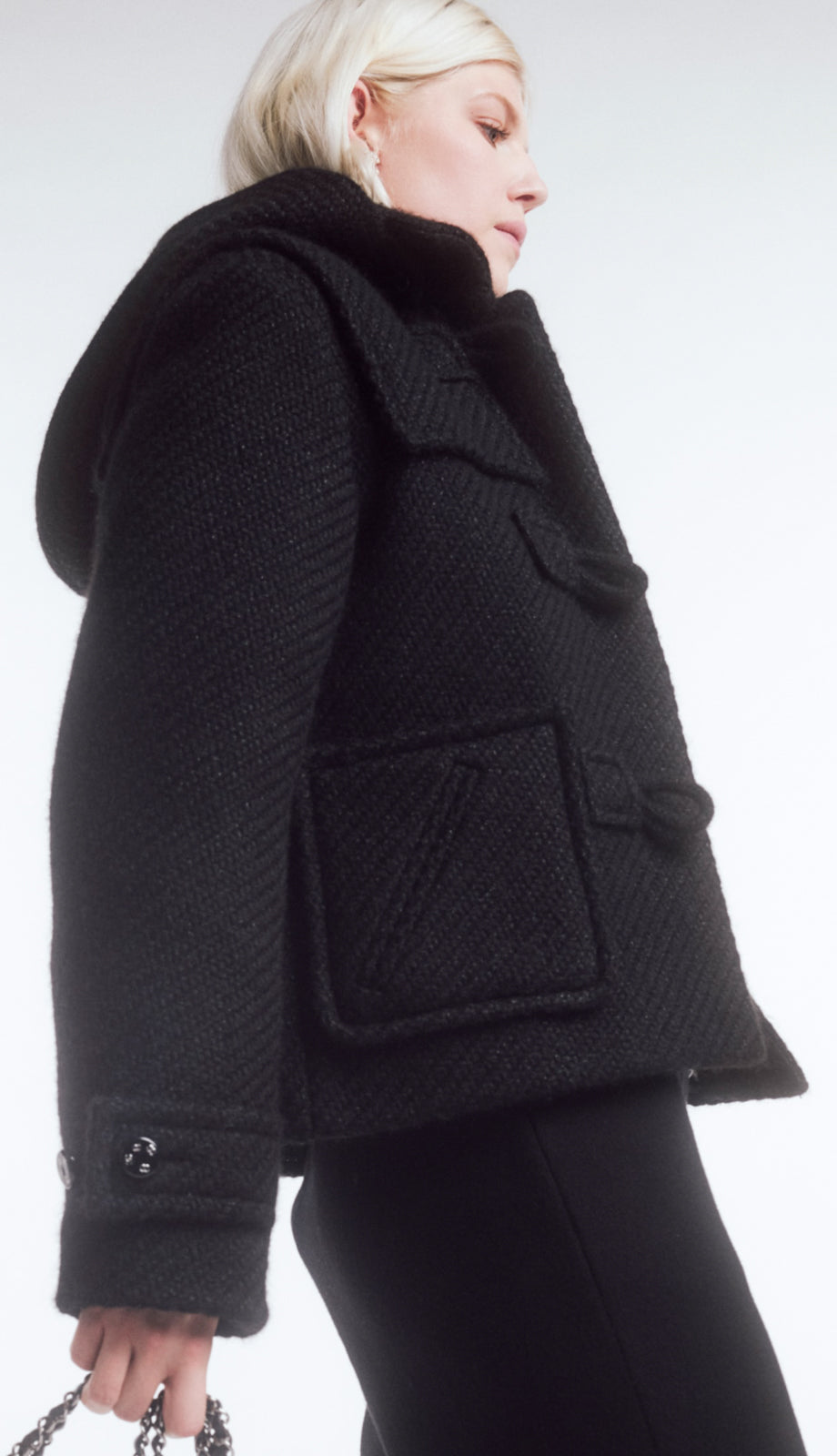 CHANEL 21B Black Wool Alpaca Blouson Duffel Jacket Coat 34 36 38 40 シャネル ブラック ウール アルパカ ブルゾン ダッフル ジャケット コート 即発