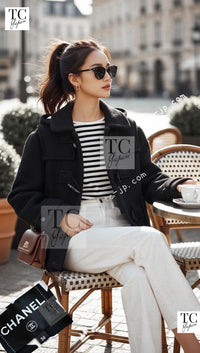 CHANEL 21B Black Wool Alpaca Blouson Duffel Jacket Coat 34 36 38 40 シャネル ブラック ウール アルパカ ブルゾン ダッフル ジャケット コート 即発