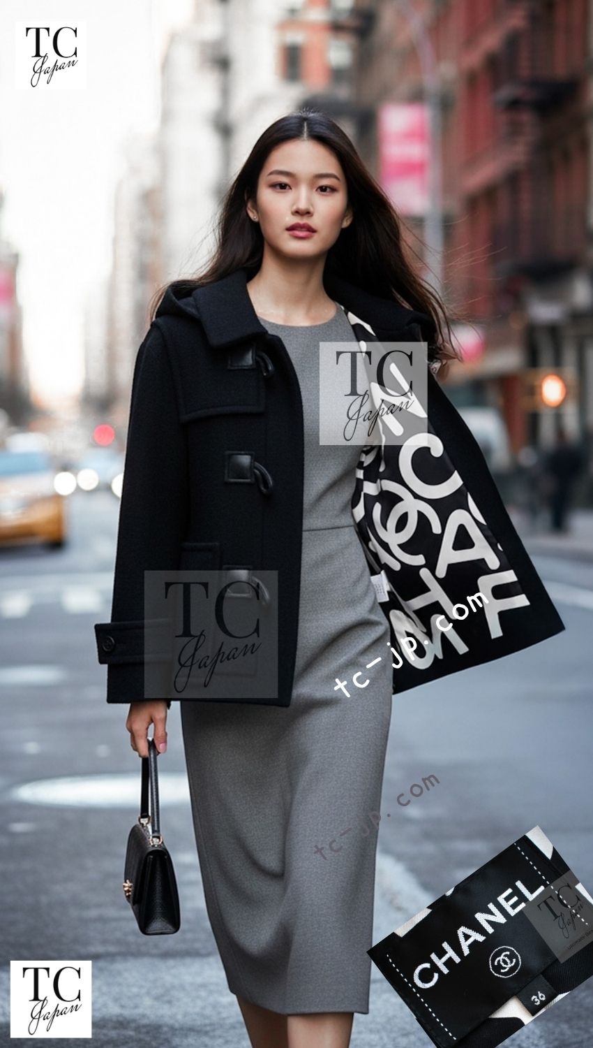 CHANEL 21B Black Wool Alpaca Blouson Duffel Jacket Coat 34 36 38 40 シャネル ブラック ウール アルパカ ブルゾン ダッフル ジャケット コート 即発