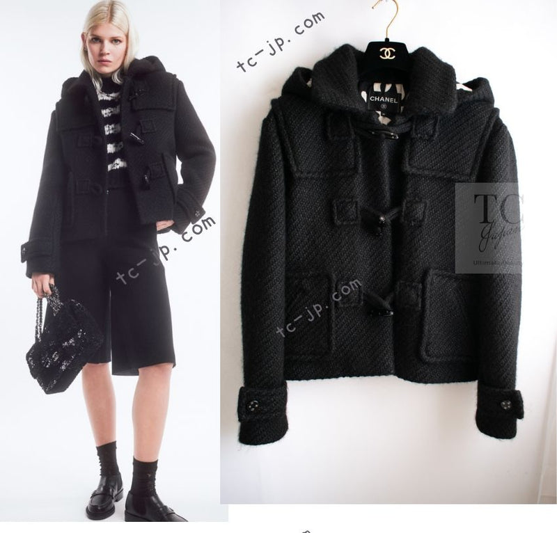 CHANEL 21B Black Wool Alpaca Blouson Duffel Jacket Coat 34 36 38 40 シャネル ブラック ウール アルパカ ブルゾン ダッフル ジャケット コート 即発