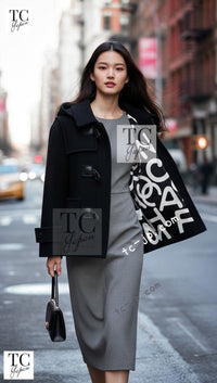 CHANEL 21B Gray Silver Wool Alpaca Blouson Duffel Coat 36 38 42 44 46 シャネル グレー シルバー ウール アルパカ ブルゾン ダッフル コート 即発 - TC JAPAN