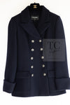 CHANEL 18PF Navy Wool 100% Double Jacket Half Pea Coat 40 シャネル ネイビー ウール100% ダブル ジャケット ハーフ ピー コート 即発