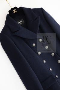 CHANEL 18PF Navy Wool 100% Double Jacket Half Pea Coat 40 シャネル ネイビー ウール100% ダブル ジャケット ハーフ ピー コート 即発