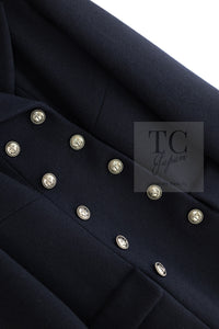 CHANEL 18PF Navy Wool 100% Double Jacket Half Pea Coat 40 シャネル ネイビー ウール100% ダブル ジャケット ハーフ ピー コート 即発