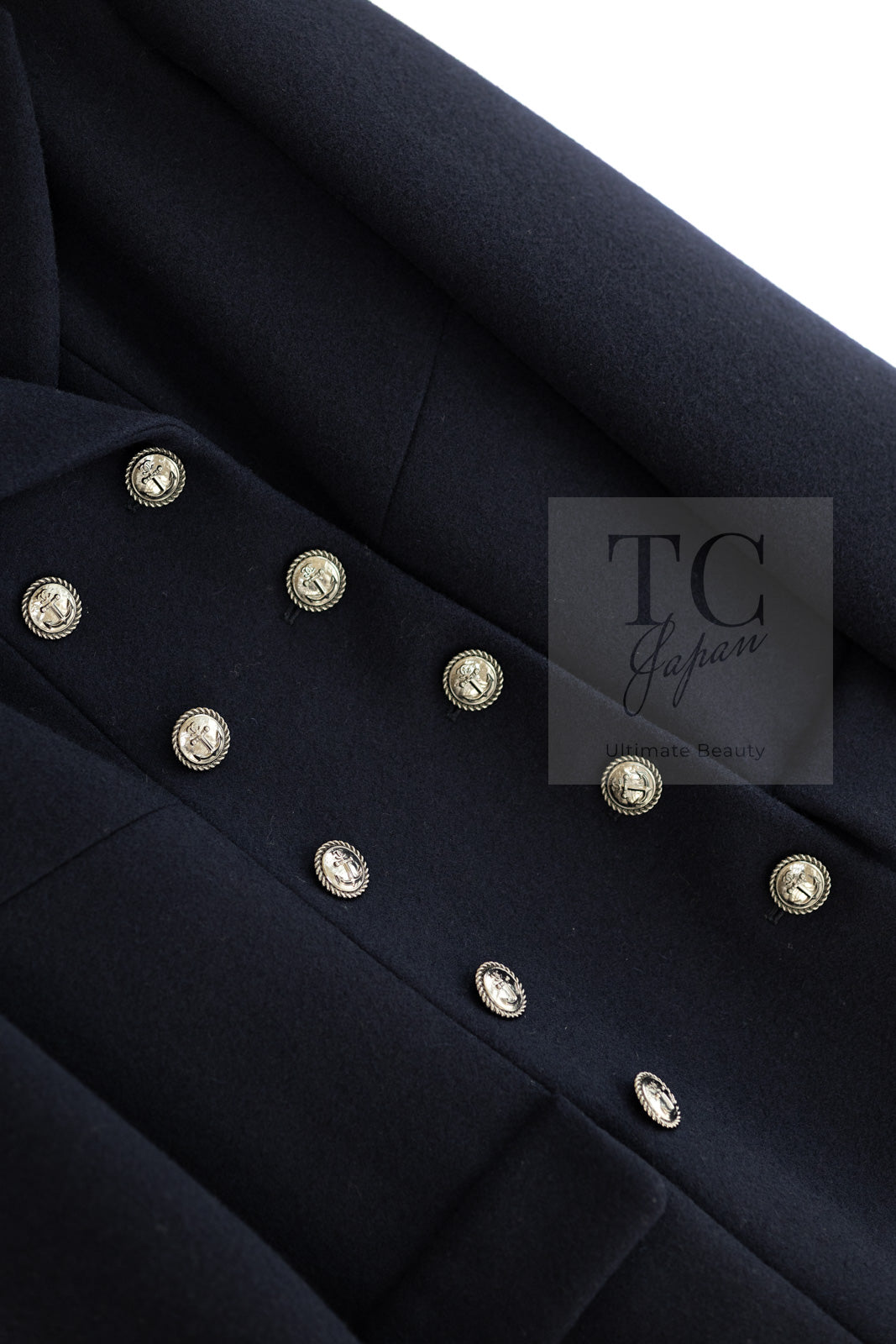 CHANEL 18PF Navy Wool 100% Double Jacket Half Pea Coat 40 シャネル ネイビー ウール100% ダブル ジャケット ハーフ ピー コート 即発