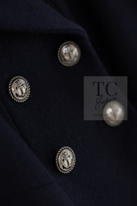 CHANEL 18PF Navy Wool 100% Double Jacket Half Pea Coat 40 シャネル ネイビー ウール100% ダブル ジャケット ハーフ ピー コート 即発