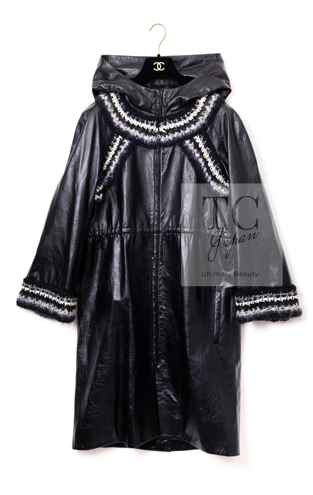 CHANEL 13B Black Lamb Leather Braid Trim Coat 38 40 シャネル ブラック ラム レザー ブレイド トリミング コート 即発