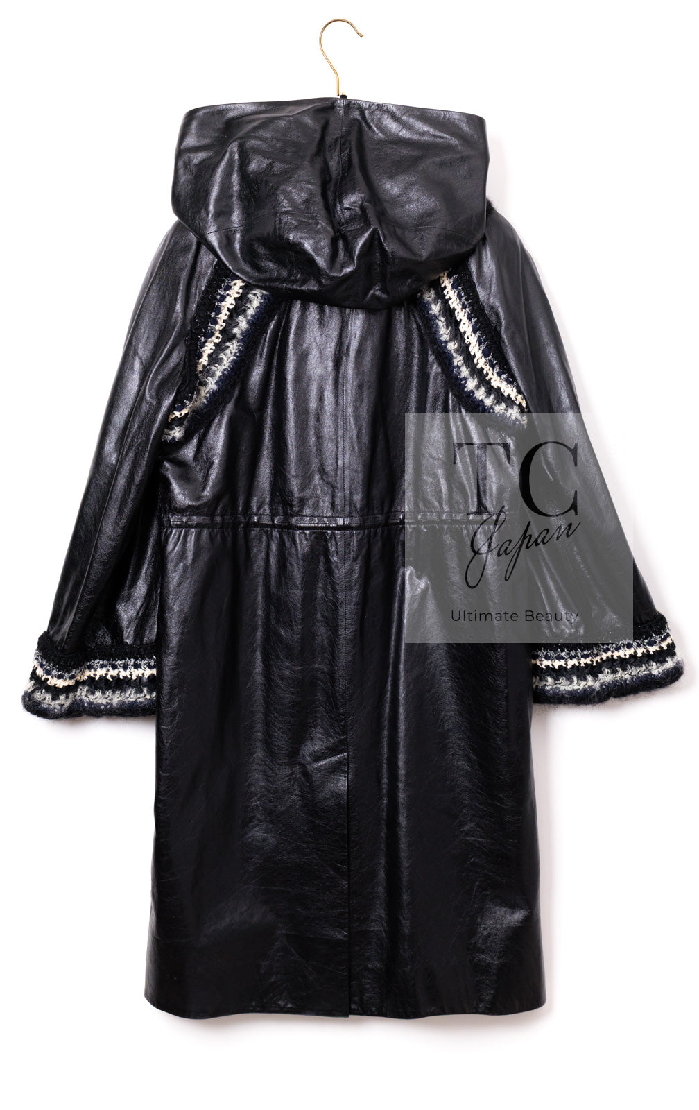 シャネル コート CHANEL ブラック ラム レザー ブレイド トリミング