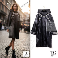 CHANEL 13B Black Lamb Leather Braid Trim Coat 38 40 シャネル ブラック ラム レザー ブレイド トリミング コート 即発