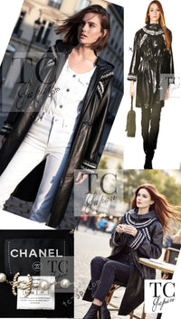 CHANEL 13B Black Lamb Leather Braid Trim Coat 38 40 シャネル ブラック ラム レザー ブレイド トリミング コート 即発