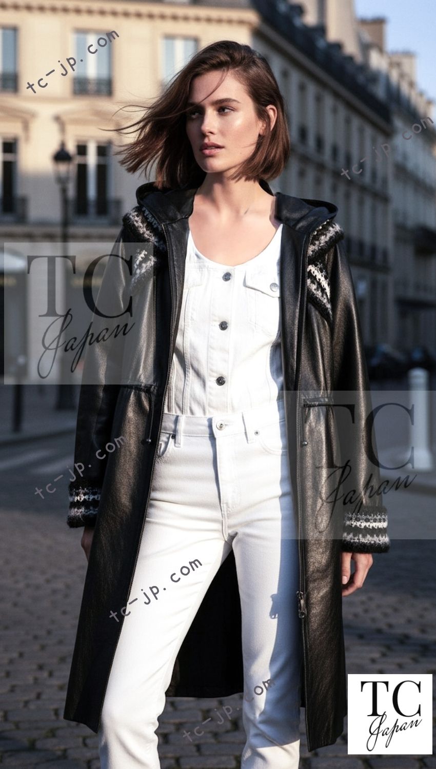 CHANEL 13B Black Lamb Leather Braid Trim Coat 38 40 シャネル ブラック ラム レザー ブレイド トリミング コート 即発