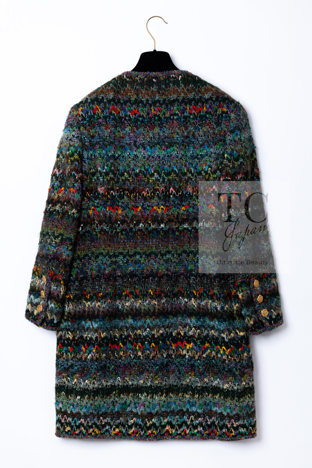 CHANEL 93A Vintage Green Multicolor Gold Buttons Wool Tweed Coat 40 42 シャネル ヴィンテージ グリーン マルチカラー ゴールド ボタン ウール ツイード コート 即発