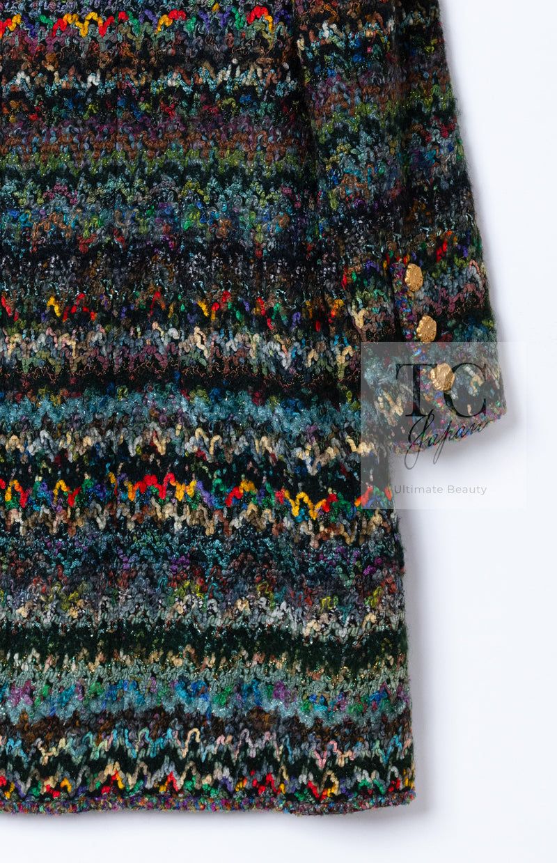 CHANEL 93A Vintage Green Multicolor Gold Buttons Wool Tweed Coat 40 42 シャネル ヴィンテージ グリーン マルチカラー ゴールド ボタン ウール ツイード コート 即発