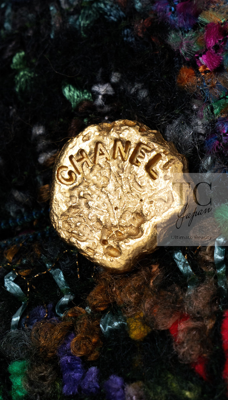 CHANEL 93A Vintage Green Multicolor Gold Buttons Wool Tweed Coat 40 42 シャネル ヴィンテージ グリーン マルチカラー ゴールド ボタン ウール ツイード コート 即発