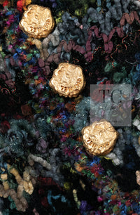 CHANEL 93A Vintage Green Multicolor Gold Buttons Wool Tweed Coat 40 42 シャネル ヴィンテージ グリーン マルチカラー ゴールド ボタン ウール ツイード コート 即発