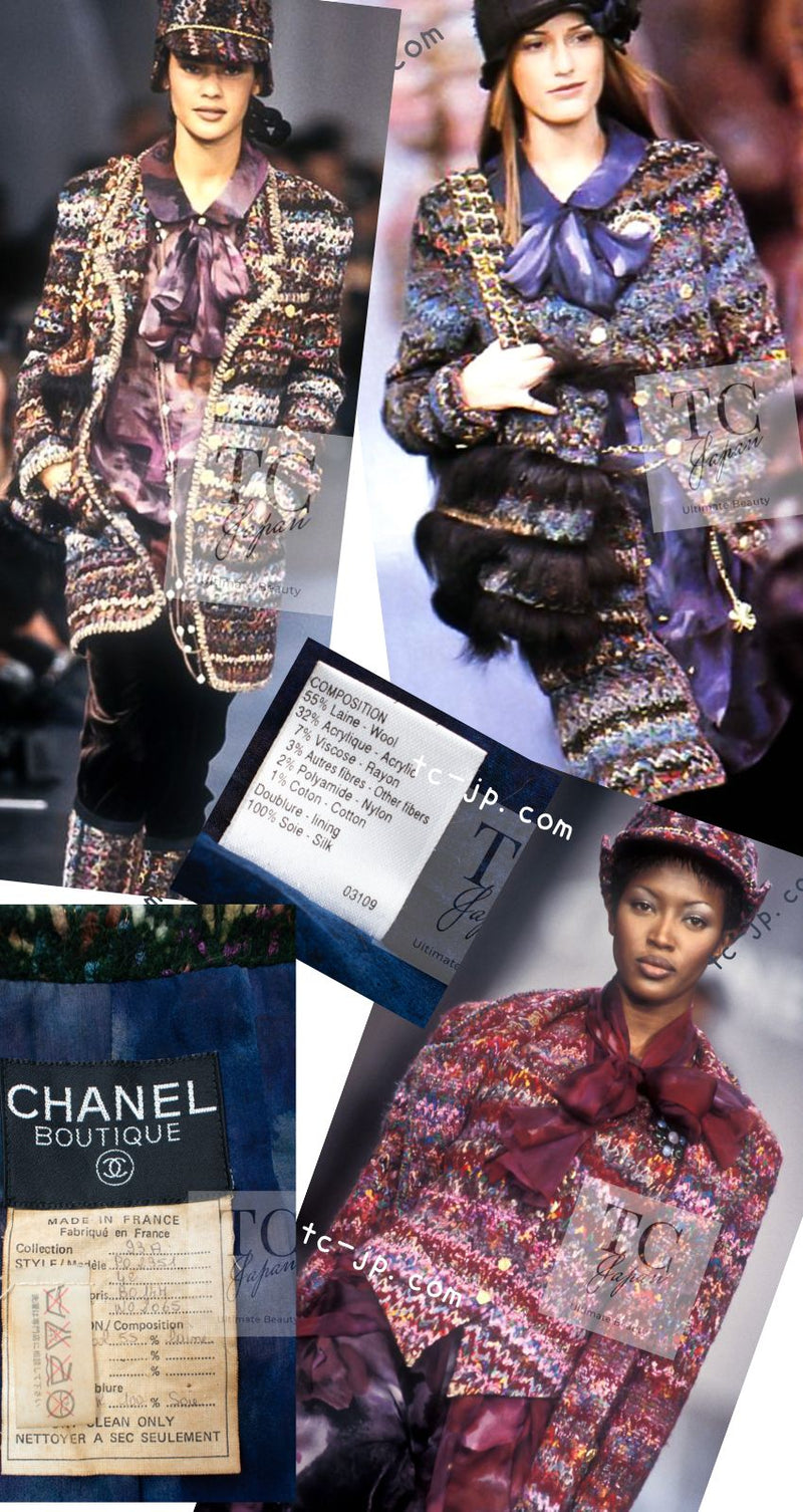 CHANEL 93A Vintage Green Multicolor Gold Buttons Wool Tweed Coat 40 42 シャネル ヴィンテージ グリーン マルチカラー ゴールド ボタン ウール ツイード コート 即発