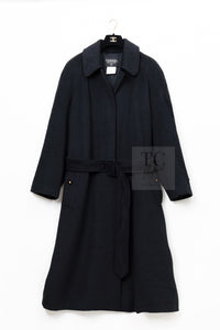 CHANEL 96A Vintage Black Cashmere Belt Long Coat 42 44 46 48 50 シャネル ヴィンテージ ブラック カシミヤ100% ベルト ロング コート 即発
