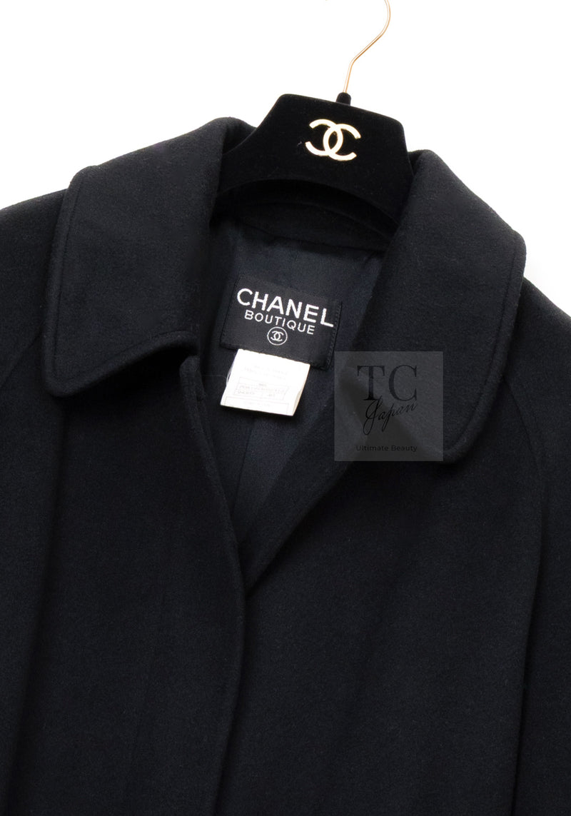 CHANEL 96A Vintage Black Cashmere Belt Long Coat 42 44 46 48 50 シャネル ヴィンテージ ブラック カシミヤ100% ベルト ロング コート 即発