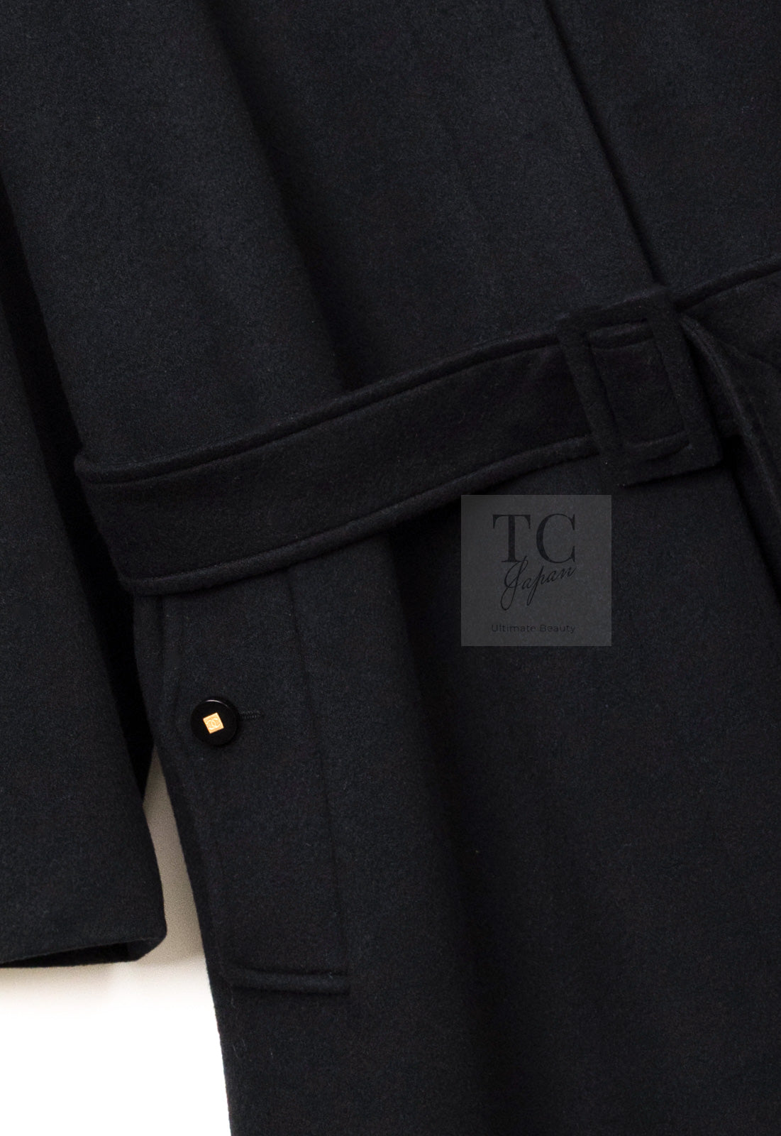 CHANEL 96A Vintage Black Cashmere Belt Long Coat 42 44 46 48 50 シャネル ヴィンテージ ブラック カシミヤ100% ベルト ロング コート 即発