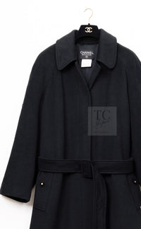 CHANEL 96A Vintage Black Cashmere Belt Long Coat 42 44 46 48 50 シャネル ヴィンテージ ブラック カシミヤ100% ベルト ロング コート 即発