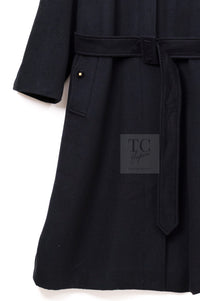 CHANEL 96A Vintage Black Cashmere Belt Long Coat 42 44 46 48 50 シャネル ヴィンテージ ブラック カシミヤ100% ベルト ロング コート 即発
