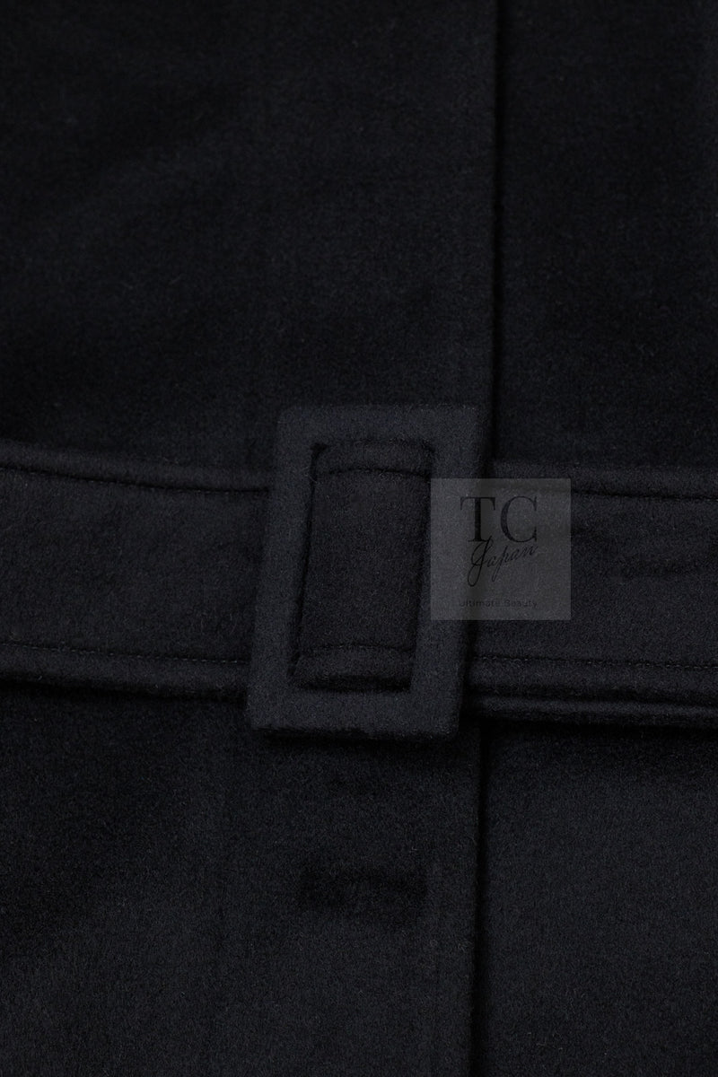 CHANEL 96A Vintage Black Cashmere Belt Long Coat 42 44 46 48 50 シャネル ヴィンテージ ブラック カシミヤ100% ベルト ロング コート 即発