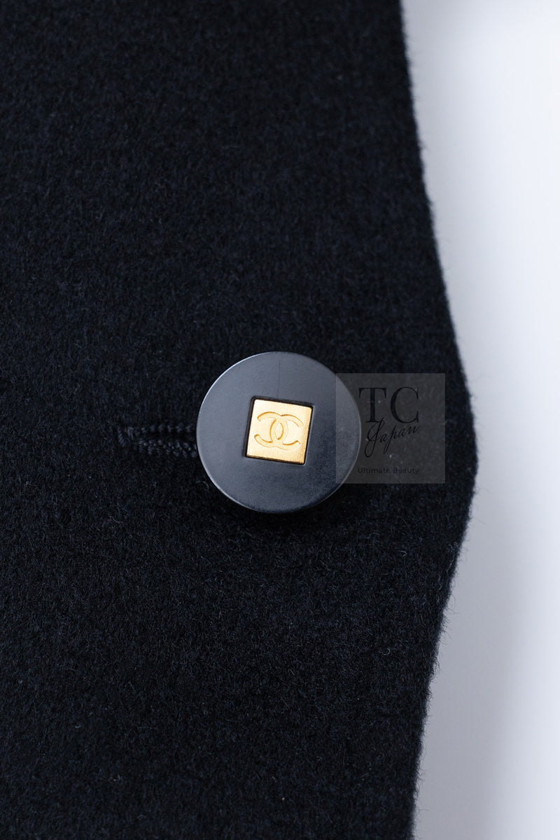 CHANEL 96A Vintage Black Cashmere Belt Long Coat 42 44 46 48 50 シャネル ヴィンテージ ブラック カシミヤ100% ベルト ロング コート 即発