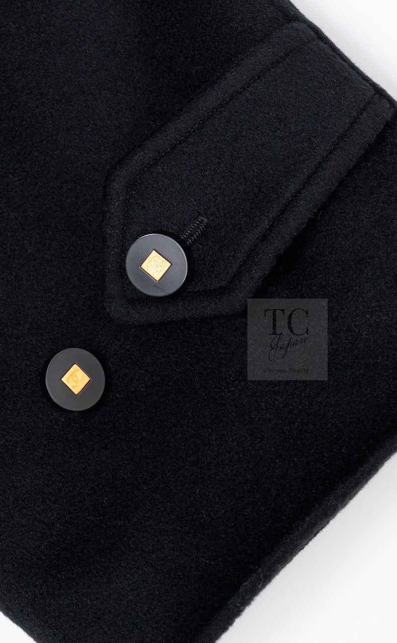 CHANEL 96A Vintage Black Cashmere Belt Long Coat 42 44 46 48 50 シャネル ヴィンテージ ブラック カシミヤ100% ベルト ロング コート 即発