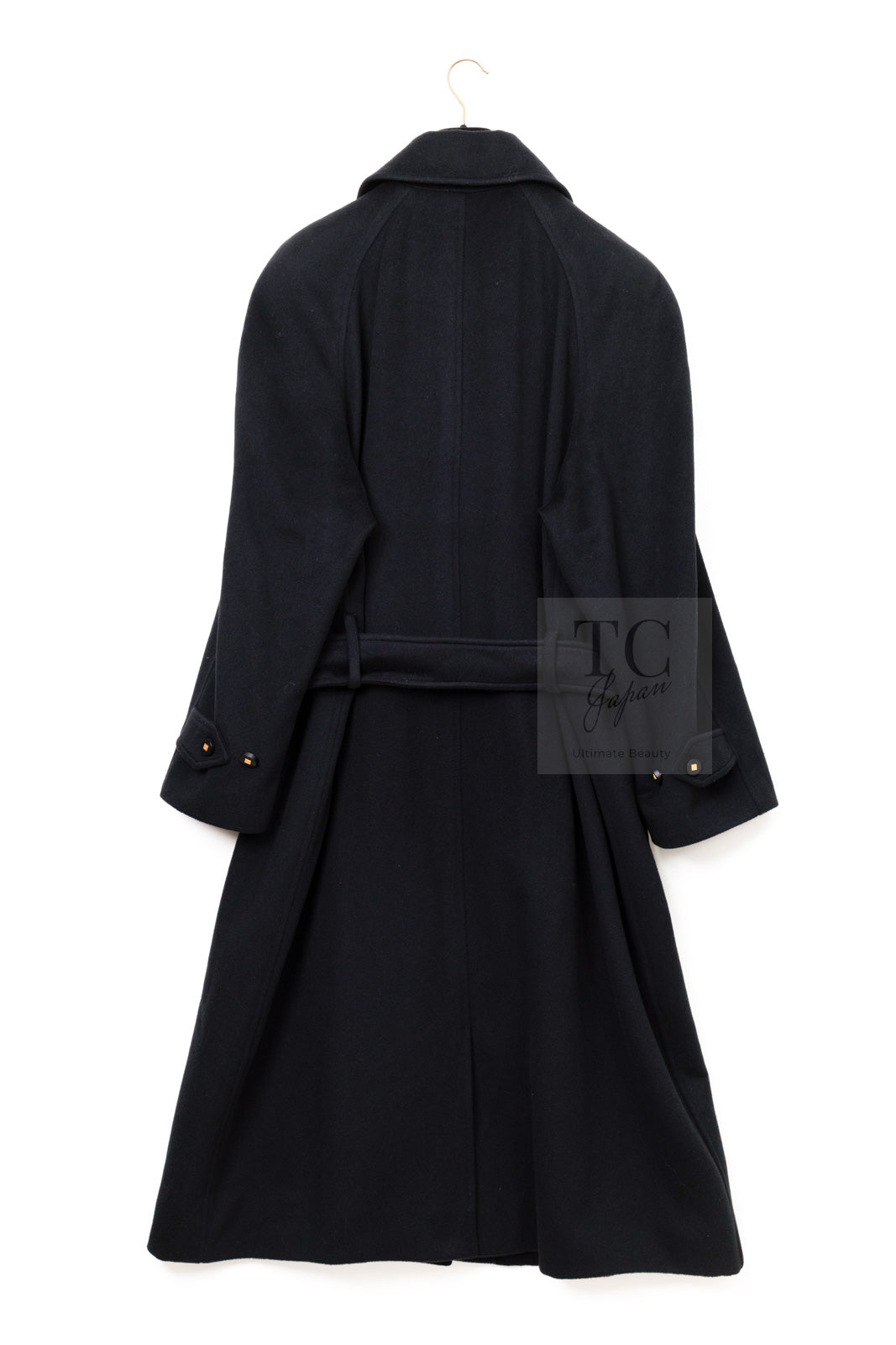 CHANEL 96A Vintage Black Cashmere Belt Long Coat 42 44 46 48 50 シャネル ヴィンテージ ブラック カシミヤ100% ベルト ロング コート 即発