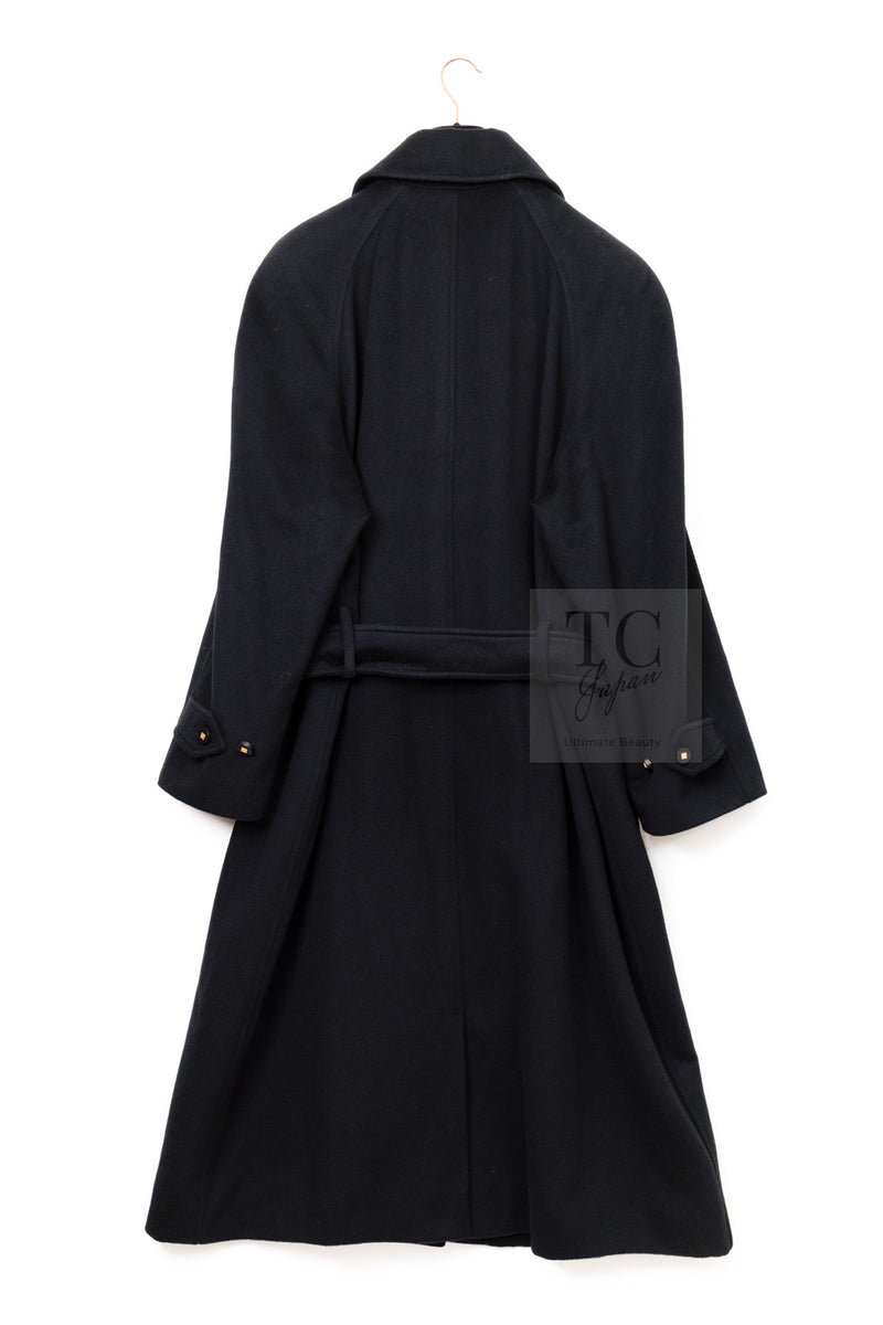CHANEL 96A Vintage Black Cashmere Belt Long Coat 42 44 46 48 50 シャネル ヴィンテージ ブラック カシミヤ100% ベルト ロング コート 即発