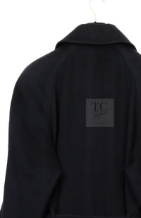 CHANEL 96A Vintage Black Cashmere Belt Long Coat 42 44 46 48 50 シャネル ヴィンテージ ブラック カシミヤ100% ベルト ロング コート 即発