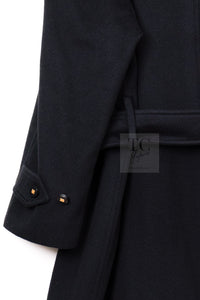 CHANEL 96A Vintage Black Cashmere Belt Long Coat 42 44 46 48 50 シャネル ヴィンテージ ブラック カシミヤ100% ベルト ロング コート 即発