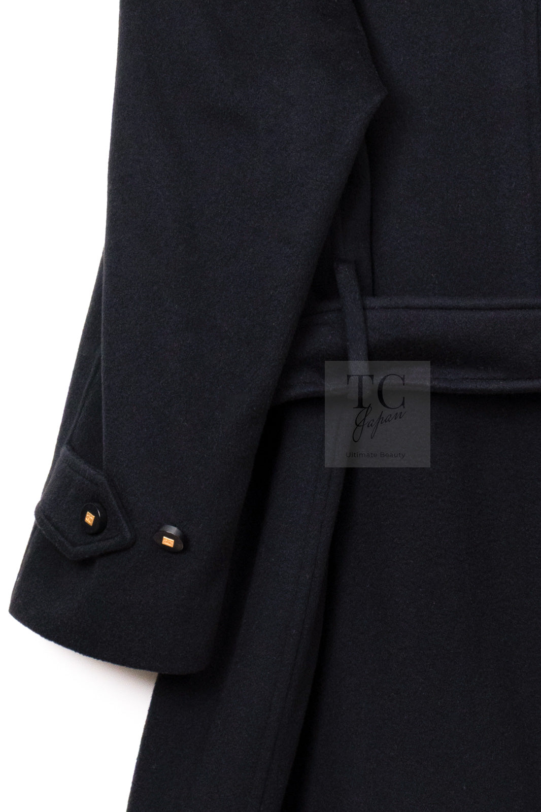CHANEL 96A Vintage Black Cashmere Belt Long Coat 42 44 46 48 50 シャネル ヴィンテージ ブラック カシミヤ100% ベルト ロング コート 即発