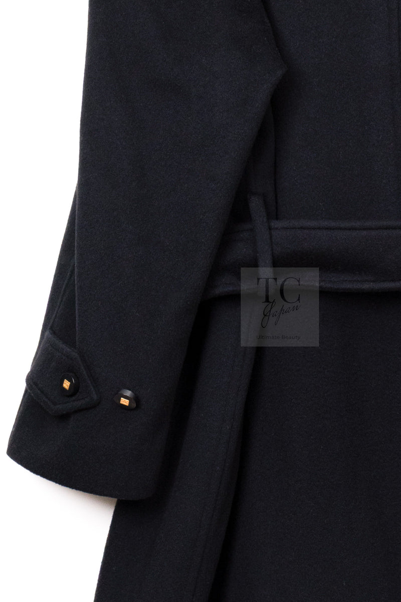 CHANEL 96A Vintage Black Cashmere Belt Long Coat 42 44 46 48 50 シャネル ヴィンテージ ブラック カシミヤ100% ベルト ロング コート 即発