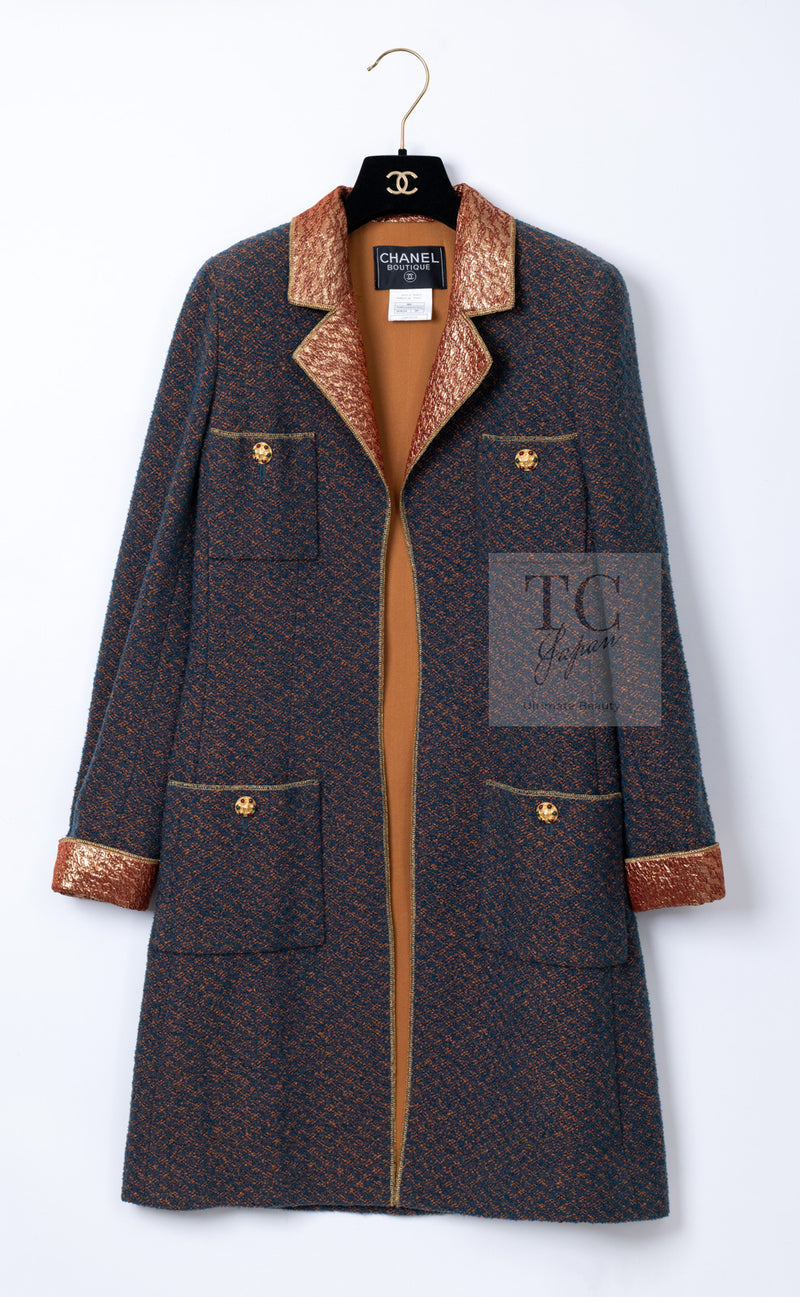 CHANEL 96A Vintage Brown Bronze Gold Gripox Button Wool Mohair Tweed Coat 38 シャネル ヴィンテージ ブラウン ブロンズ ゴールド ウール モヘア グリポワ 宝石ボタン ツイード コート 即発