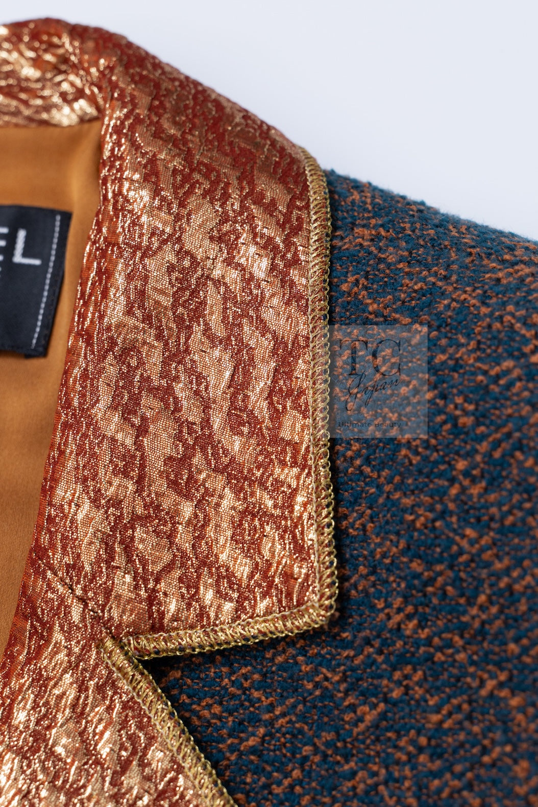 CHANEL 96A Vintage Brown Bronze Gold Gripox Button Wool Mohair Tweed Coat 38 シャネル ヴィンテージ ブラウン ブロンズ ゴールド ウール モヘア グリポワ 宝石ボタン ツイード コート 即発