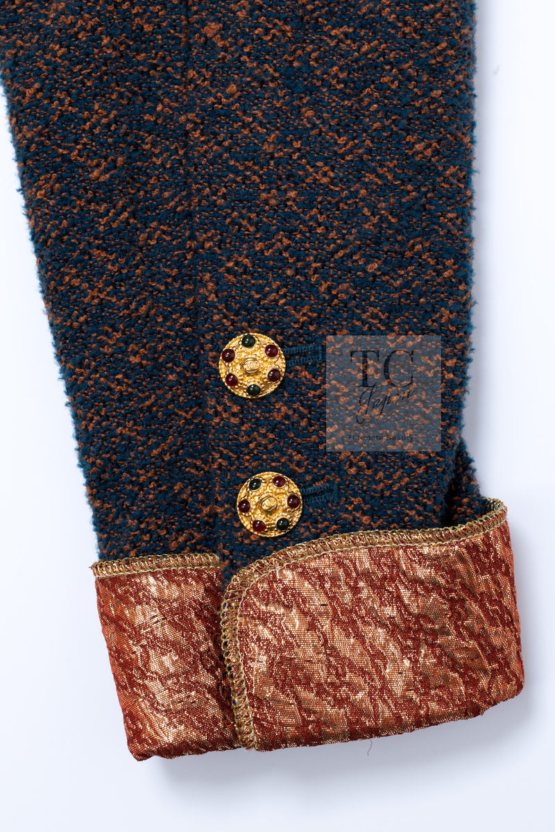 CHANEL 96A Vintage Brown Bronze Gold Gripox Button Wool Mohair Tweed Coat 38 シャネル ヴィンテージ ブラウン ブロンズ ゴールド ウール モヘア グリポワ 宝石ボタン ツイード コート 即発