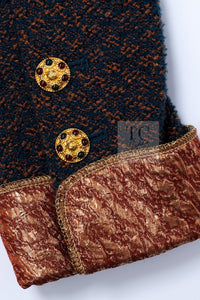 CHANEL 96A Vintage Brown Bronze Gold Gripox Button Wool Mohair Tweed Coat 38 シャネル ヴィンテージ ブラウン ブロンズ ゴールド ウール モヘア グリポワ 宝石ボタン ツイード コート 即発