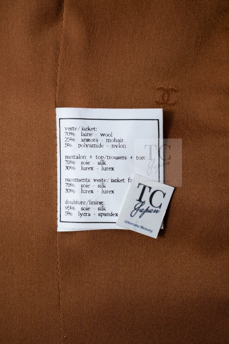 CHANEL 96A Vintage Brown Bronze Gold Gripox Button Wool Mohair Tweed Coat 38 シャネル ヴィンテージ ブラウン ブロンズ ゴールド ウール モヘア グリポワ 宝石ボタン ツイード コート 即発