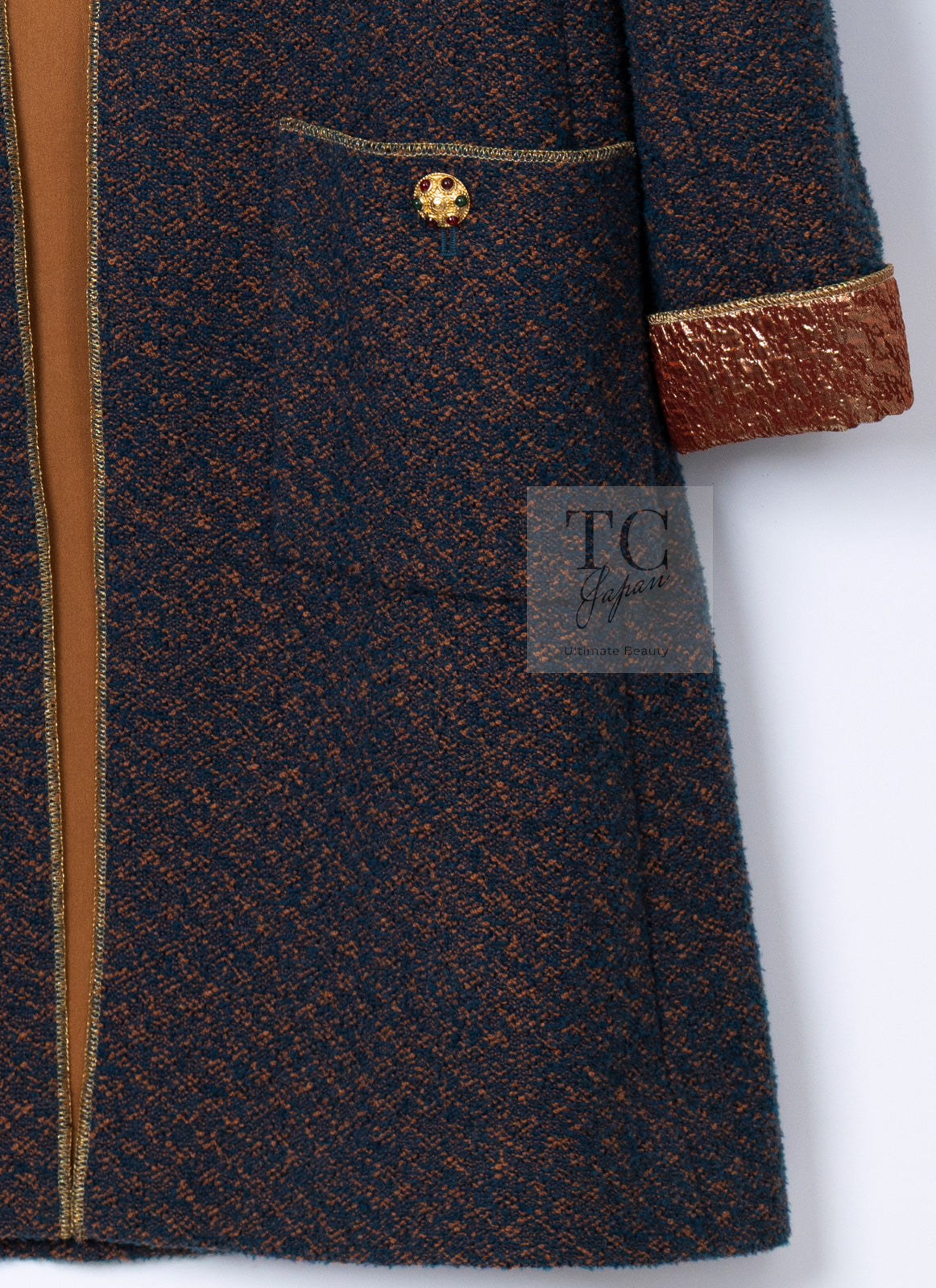 CHANEL 96A Vintage Brown Bronze Gold Gripox Button Wool Mohair Tweed Coat 38 シャネル ヴィンテージ ブラウン ブロンズ ゴールド ウール モヘア グリポワ 宝石ボタン ツイード コート 即発