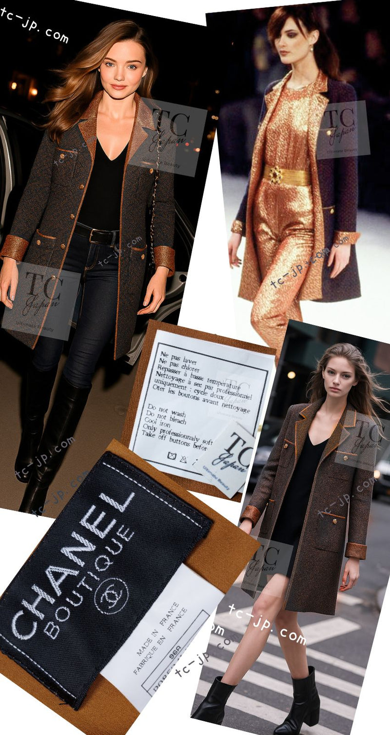 CHANEL 96A Vintage Brown Bronze Gold Gripox Button Wool Mohair Tweed Coat 38 シャネル ヴィンテージ ブラウン ブロンズ ゴールド ウール モヘア グリポワ 宝石ボタン ツイード コート 即発