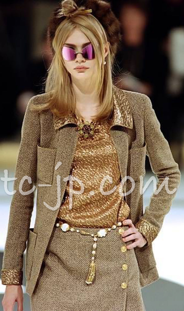 CHANEL 96A Vintage Brown Bronze Gold Gripox Button Wool Mohair Tweed Coat 38 シャネル ヴィンテージ ブラウン ブロンズ ゴールド ウール モヘア グリポワ 宝石ボタン ツイード コート 即発
