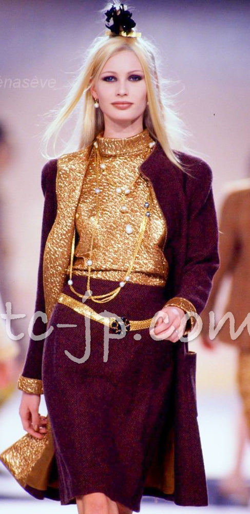 CHANEL 96A Vintage Brown Bronze Gold Gripox Button Wool Mohair Tweed Coat 38 シャネル ヴィンテージ ブラウン ブロンズ ゴールド ウール モヘア グリポワ 宝石ボタン ツイード コート 即発