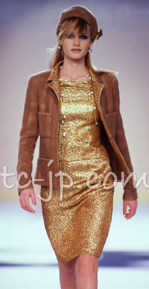 CHANEL 96A Vintage Brown Bronze Gold Gripox Button Wool Mohair Tweed Coat 38 シャネル ヴィンテージ ブラウン ブロンズ ゴールド ウール モヘア グリポワ 宝石ボタン ツイード コート 即発