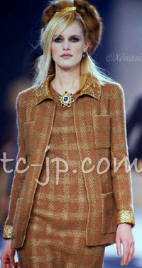CHANEL 96A Vintage Brown Bronze Gold Gripox Button Wool Mohair Tweed Coat 38 シャネル ヴィンテージ ブラウン ブロンズ ゴールド ウール モヘア グリポワ 宝石ボタン ツイード コート 即発