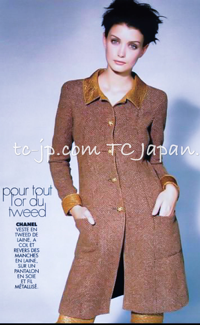 CHANEL 96A Vintage Brown Bronze Gold Gripox Button Wool Mohair Tweed Coat 38 シャネル ヴィンテージ ブラウン ブロンズ ゴールド ウール モヘア グリポワ 宝石ボタン ツイード コート 即発