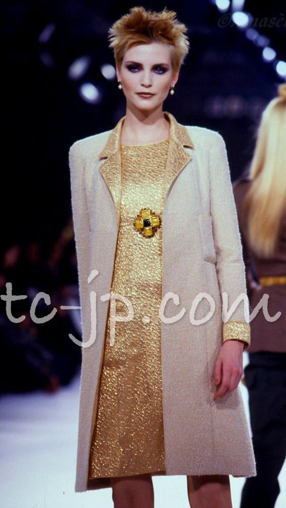 CHANEL 96A Vintage Brown Bronze Gold Gripox Button Wool Mohair Tweed Coat 38 シャネル ヴィンテージ ブラウン ブロンズ ゴールド ウール モヘア グリポワ 宝石ボタン ツイード コート 即発