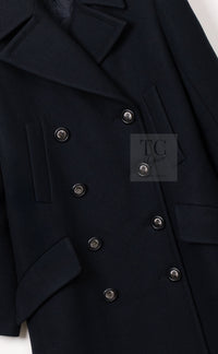 CHANEL 17B Black Dark Navy Wool CC Logo Button Double Coat 38 40 シャネル ブラック ダーク ネイビー ウール CC ロゴボタン ダブル コート 即発
